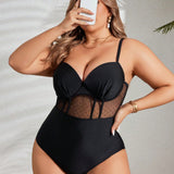 Swim Curve Traje de bano de malla diario sencillo para mujeres de talla grande en unicolor