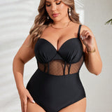 Swim Curve Traje de bano de malla diario sencillo para mujeres de talla grande en unicolor