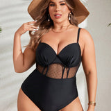 Swim Curve Traje de bano de malla diario sencillo para mujeres de talla grande en unicolor