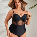 Swim Curve Traje de bano de malla diario sencillo para mujeres de talla grande en unicolor