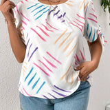 Camisa de manga corta con cuello redondo y estampado de amarre completo para mujer de a grande