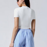 EZwear Shorts informales a raya azul y blanca para mujeres