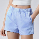 EZwear Shorts informales a raya azul y blanca para mujeres