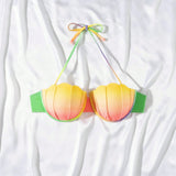 Parte superior del bikini de halter para mujer con colgante de concha con degradado de playa de verano