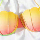 Parte superior del bikini de halter para mujer con colgante de concha con degradado de playa de verano