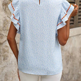 Camisa con bordado floral y dobladillo con volantes, ideal para vacaciones de verano y tiempo de ocio