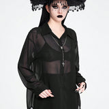 ROMWE Goth Camisa de mujer oscura gotica con transparencias y ajuste holgado, versatil