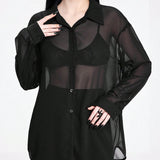 ROMWE Goth Camisa de mujer oscura gotica con transparencias y ajuste holgado, versatil