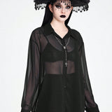 ROMWE Goth Camisa de mujer oscura gotica con transparencias y ajuste holgado, versatil