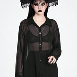 ROMWE Goth Camisa de mujer oscura gotica con transparencias y ajuste holgado, versatil