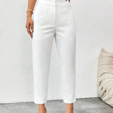 PETITE Pantalones blancos 7/8-9/10 de longitud simple para mujeres