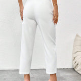 PETITE Pantalones blancos 7/8-9/10 de longitud simple para mujeres