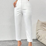 PETITE Pantalones blancos 7/8-9/10 de longitud simple para mujeres