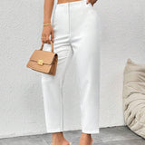 PETITE Pantalones blancos 7/8-9/10 de longitud simple para mujeres