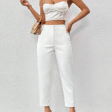 PETITE Pantalones blancos 7/8-9/10 de longitud simple para mujeres