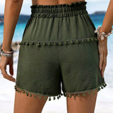 LUNE Pantalones cortos de playa minimalistas de unicolor con borlas para mujeres de vacaciones de verano