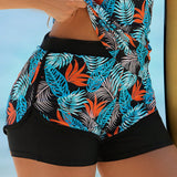 Swim SPRTY Fondo de traje de bano informal para surfear con estampado tropical empalmado para verano en la playa