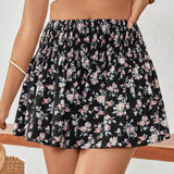 VCAY Shorts de falda suelta con estampado floral para mujer para vacaciones