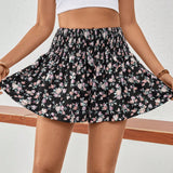 VCAY Shorts de falda suelta con estampado floral para mujer para vacaciones