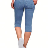 Pantalones capri de mezclilla lavados unicolor diarios simples para mujeres