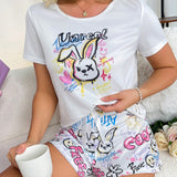 CoupledUp Conjunto de pijama impreso con grafiti colorido para mujer