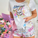 CoupledUp Conjunto de pijama impreso con grafiti colorido para mujer