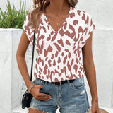 Camisa de trabajo de manga corta con estampado de leopardo para mujer de verano