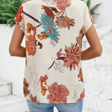 Blusa de manga corta con cuello en V y estampado de verano para mujer