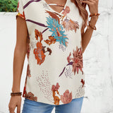 Blusa de manga corta con cuello en V y estampado de verano para mujer