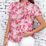 Clasi Camisa elegante de mujer de a grande con estampado floral de verano y ribete de volantes