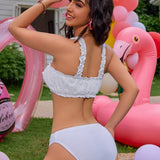Swim Mod Bikini de mujer con lazo delantero plisado de unicolor para playa de verano