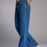 Forever 21 Jeans casuales azules con cintura alta y pernera ancha tratados con acabado de metal pesado