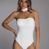 Forever 21 Body de verano para mujeres con tirantes al cuello en unicolor