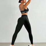 Sport Studio Conjunto deportivo para mujer con leggings ajustados de cintura alta con control de vientre, sujetador deportivo personalizado con letras inglesas, set de 2 piezas para yoga profesional, ejercicios de fitness y correr