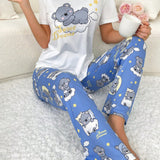 Conjunto de pijama para mujeres, material de seda de leche de 140g con estampados digitales