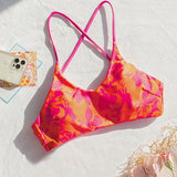 VCAY Top de bikini impreso en estilo de vacaciones para mujer