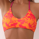 VCAY Top de bikini impreso en estilo de vacaciones para mujer