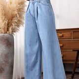 LUNE Pantalones Jeans casuales de pierna ancha en unicolor para mujer