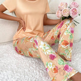 Conjunto de pijama para mujer de seda de leche PJS1 140g con impresion digital