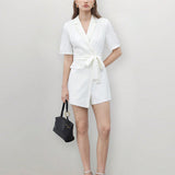 NEW  BIZwear Elegant White Short Sleeve Tie-Waist Jumpsuit For Women - Office Attire