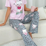 Juego de pijama de seda de leche para mujeres, 140g con impresion digital, PJS1