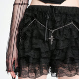 ROMWE Goth Shorts elegantes para mujeres con cintura elastica y nudo de lazo con colgante cruzado Estilo de palacio de la doncella del bosque que se puede combinar facilmente con cualquier atuendo