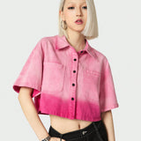 Coolane Camisa tejida corta en tono rosa para mujer