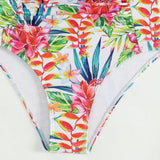 Swim Lushore Traje de bano de una sola pieza con pliegues y estampado de plantas tropicales y tirantes impresos para playa de verano