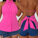 Blusa sin mangas sey con tirante trasero en color rojo rosa