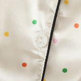 Conjunto de pijama de Satin de dos piezas para mujer, top estampado de lunares coloridos con botones y cuello y mangas cortas, pantalones cortos con cintura elastica, pijama, ropa de casa