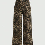 ROMWE Grunge Punk Jeans casuales Y2K de longitud completa con estampado de leopardo y pierna ancha para mujeres