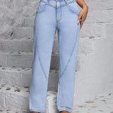 LUNE Pantalones Jeans informales de mujer con ajuste comodo, rectos y con bolsillos