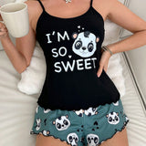 Conjunto de top de tanque y pantalones cortos con estampados de animales divertidos y letras