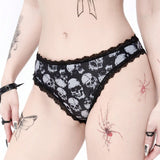 ROMWE Goth Bottom del bikini impresa con calaveras de encaje de contraste para mujer